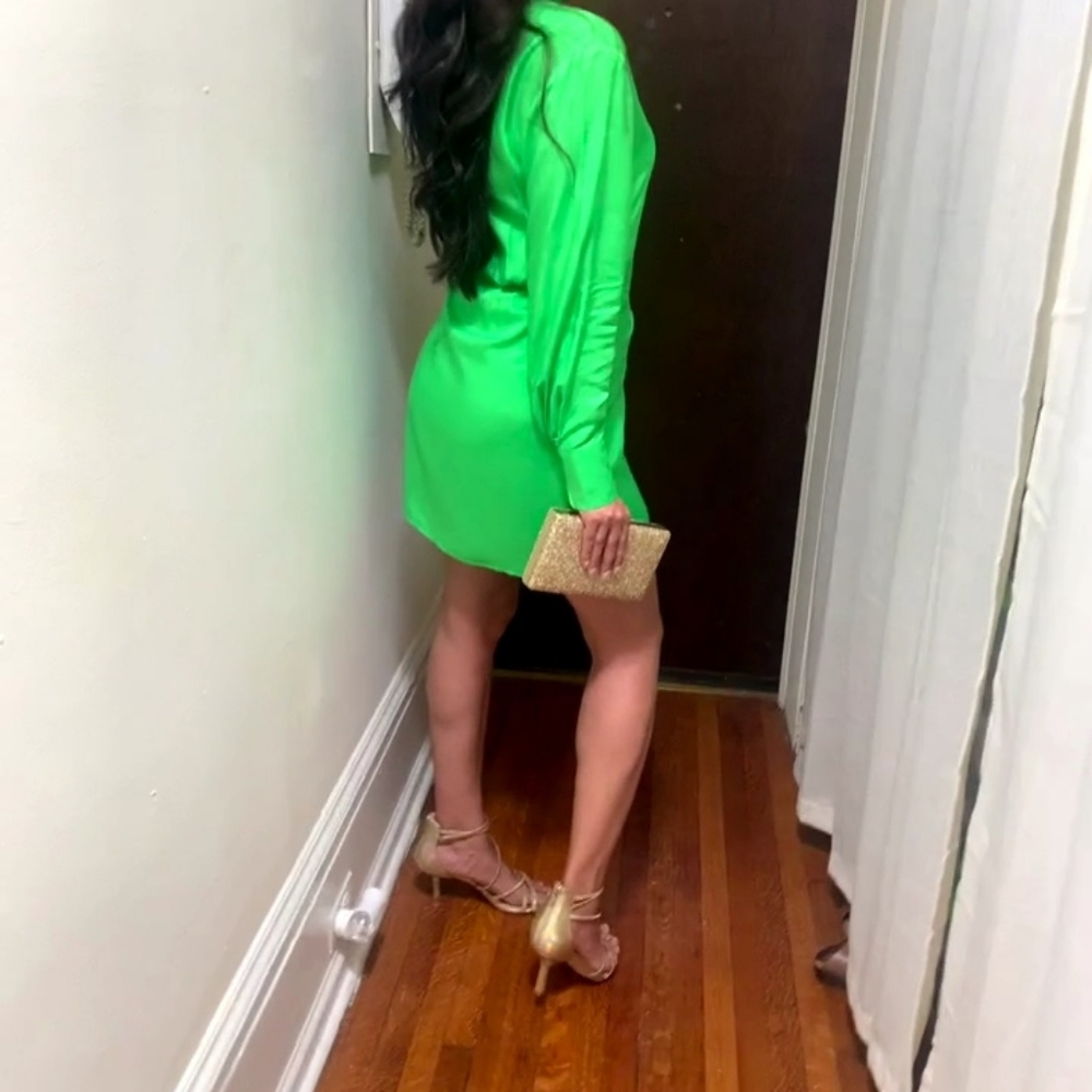 Women’s Neon Green Long Sleeve Mini Dress H&M WRAP DRESS